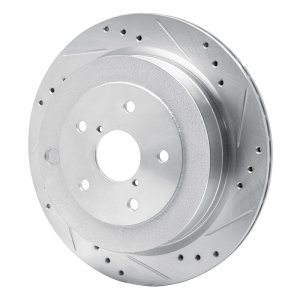 Subaru B9 Tribeca Brake Rotor (1) - Rear Right - R1 Concepts - Drilled & Slotted - Silver - `06-`14